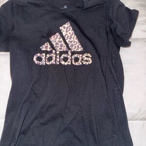 Adidas Black Tee with Leopard Print Logo